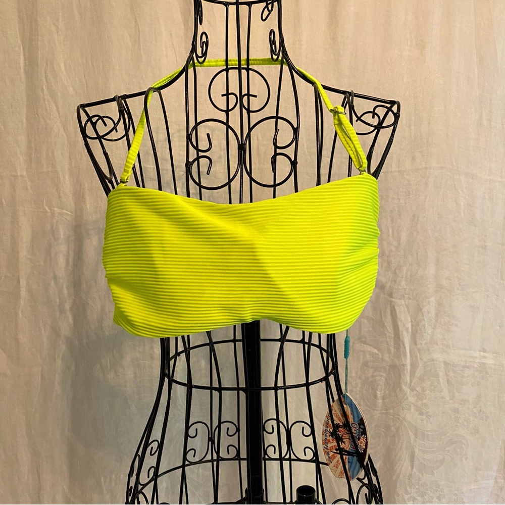 NWT Swim top, bandeau, underwire, neon yellow ribbed.